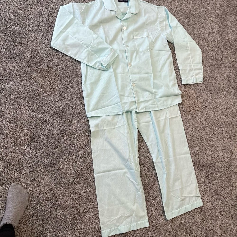 Mens Light Green Striped Cotton Pajamas